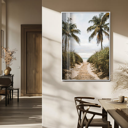 53859552-MGV-CV-24X36-Tropical Beach Wall Art – Palm Tree Pathway Canvas Print, Coastal Paradise Photography Decor for Living Room, Bedroom, Office,