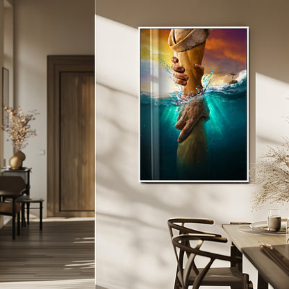 68298058-MGV-FP-48X32-3P_White-Inspirational Wall Art – Helping Hands Canvas Print, Powerful Ocean and Light Photography Decor for Bedroom, Living Room, Office