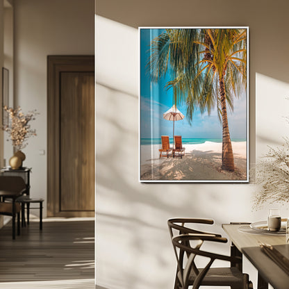 51024-MGV-CV-24X36-Tropical Beach Wall Art Canvas Print, Framed Palm Tree Art Picture Print, Sandy Shoreline Perfect Minimalist Coastal Decor Artwork
