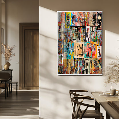 58689-MGV-FP-48X32-3P_White-Basquiat Style Wall Art Canvas Print, Framed Neo Expressionism Art Picture Print, Street Art Perfect Urban Contemporary Decor