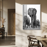 79634-MGV-FP-48X32-3P_White-Elephant Herd Wall Art Canvas Print, Framed African Elephant Art Picture Print, Monochrome Wildlife Perfect Monochrome Safari