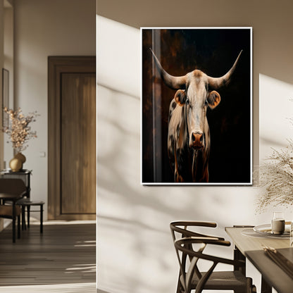 11823-MGV-FP-48X32-3P_White-Texas Longhorn Wall Art Canvas Print, Framed Western Bull Art Picture Print, Rustic Cow Perfect Rustic Western Decor Artwork