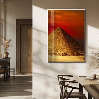13047-MGV-FP-48X32-3P_White-Pyramids Giza Wall Art – Golden Sunset Egypt Canvas Print, Ancient World Landmark Photography Decor for Living Room, Office, Study