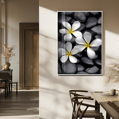 45657-MGV-FP-48X32-3P_White-Large Wall Art White Flowers on Black Zen Meditation Stones Vertical Canvas Print
