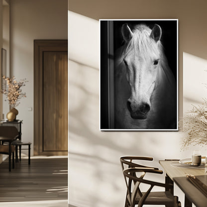 36639-MGV-FP-48X32-3P_White-Large Wall Art White Horse on Black Background Canvas Print