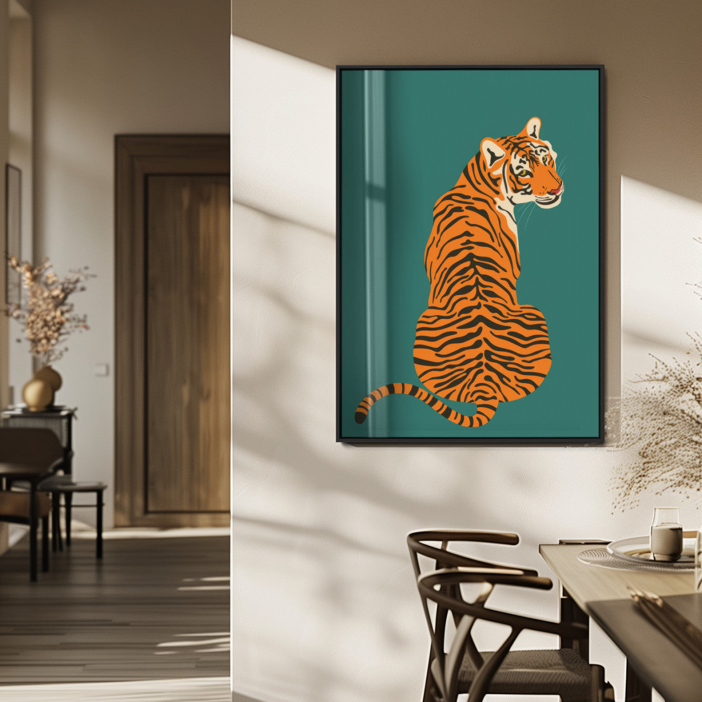 12468-MGV-FP-48X32-3P_Black-Tiger Wall Art – Modern Jungle Cat Canvas Print, Bold Wildlife Animal Decor for Bedroom, Office, Living Room or Nature Inspired