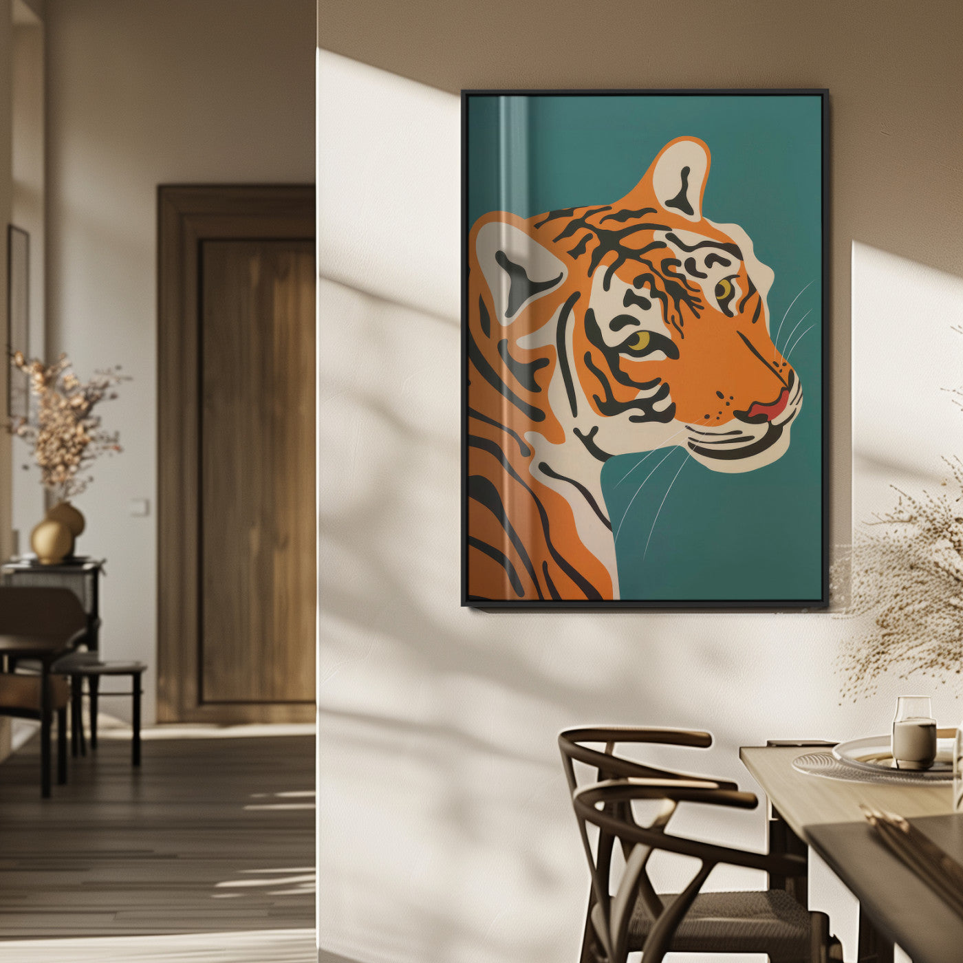 94447-MGV-FP-48X32-3P_Black-Tiger Portrait Wall Art – Bold Wildlife Canvas Print of Fierce Jungle Cat Face, Modern Animal Home Decor for Living Room, Office