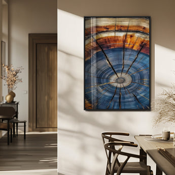 58959380-MGV-CV-24X36-Tree Rings Wall Art Canvas Print, Framed Wood Texture Art Picture Print, Blue Grain Perfect Rustic Modern Decor Artwork