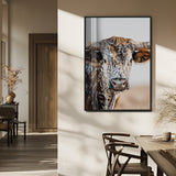 50803532-MGV-FP-48X32-3P_Black-Texas Longhorn Wall Art Canvas Print, Framed Speckled Cow Art Picture Print, Horned Bull Perfect Rustic Western Decor Artwork