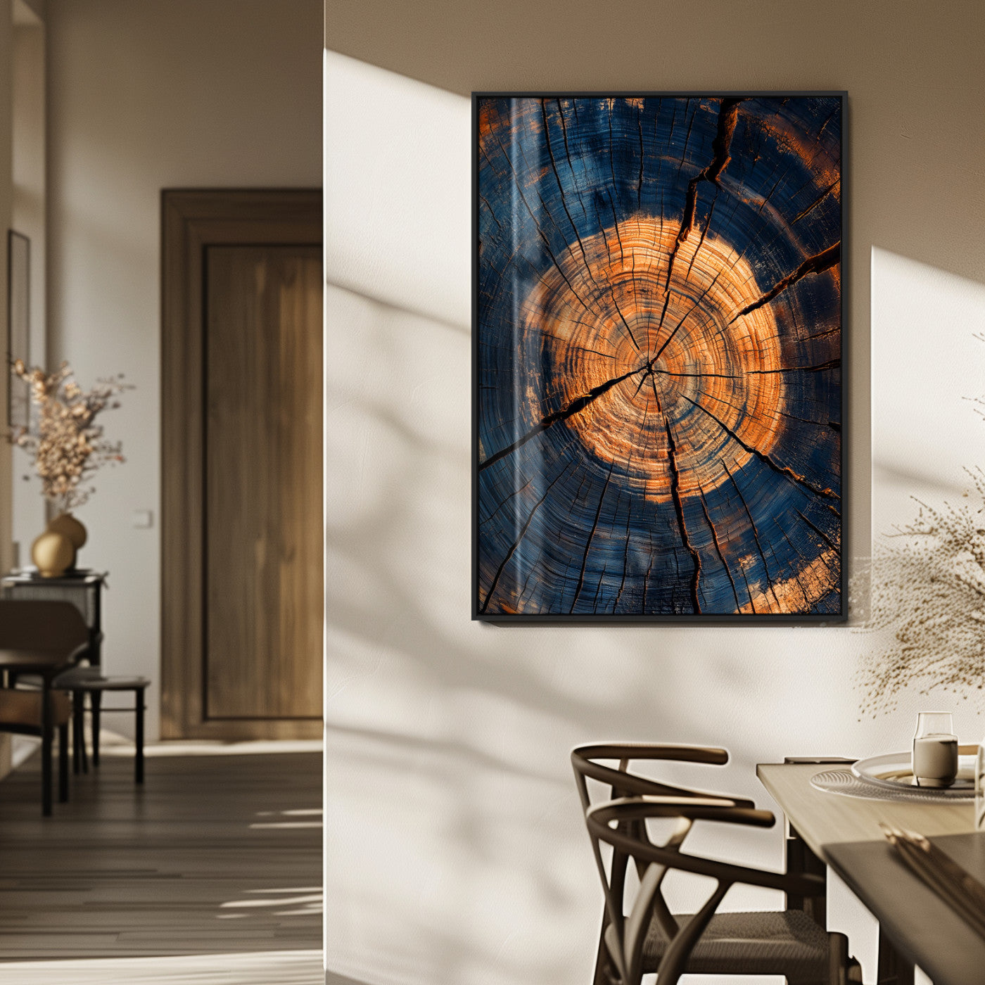 70513247-MGV-FP-48X32-3P_Black-Tree Rings Wall Art Canvas Print, Framed Rustic Texture Art Picture Print, Wood Grain Perfect Rustic Industrial Decor Artwork