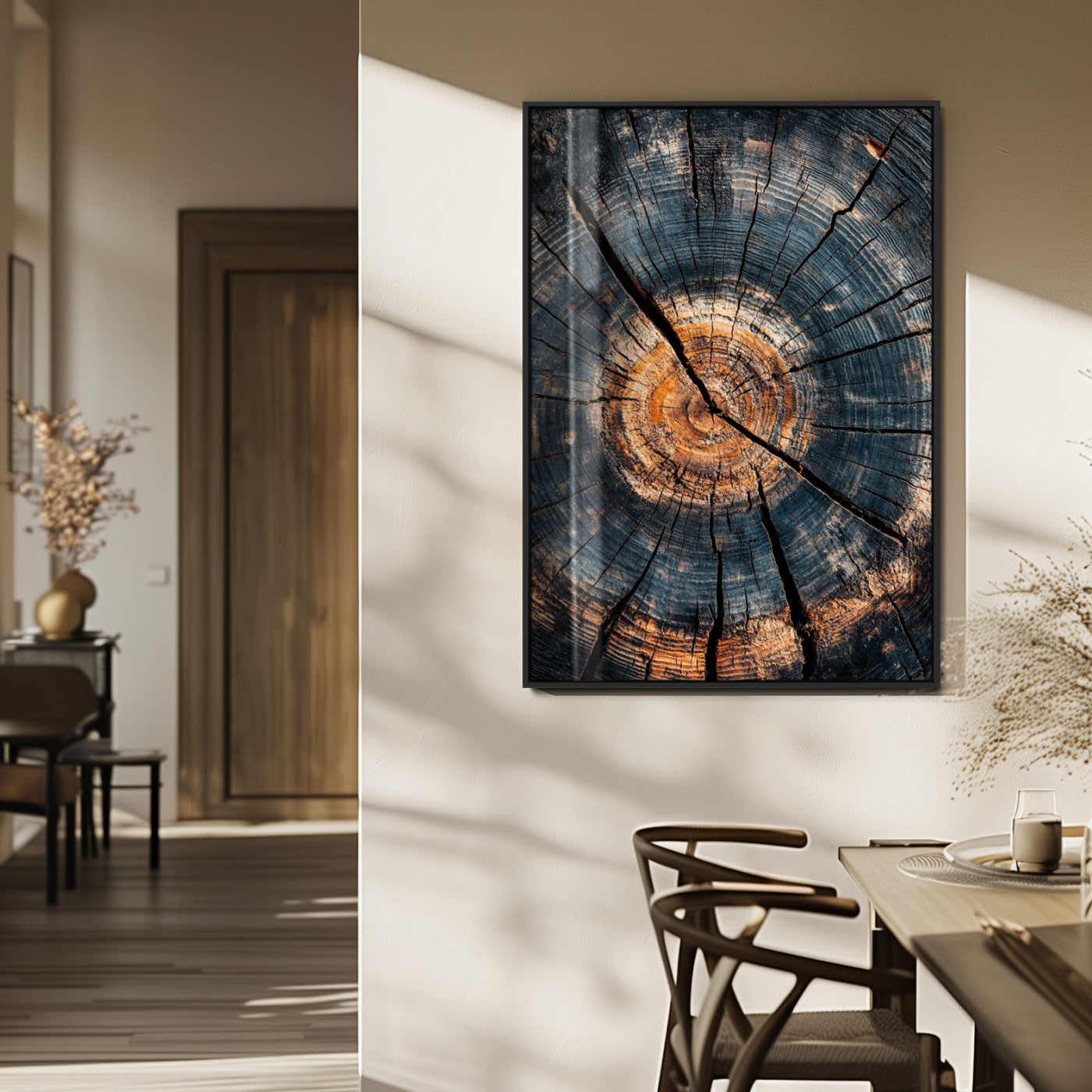 77995348-MGV-FP-48X32-3P_Black-Tree Rings Wall Art Canvas Print, Framed Rustic Wood Art Picture Print, Natural Texture Perfect Rustic Decor Artwork