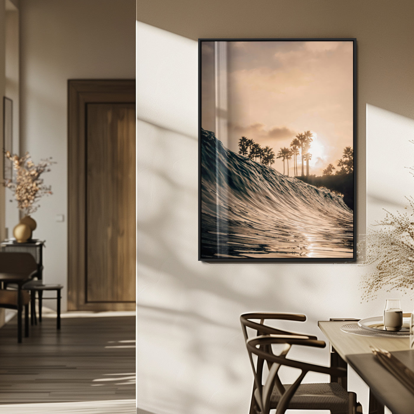 50270635-MGV-CV-24X36-Golden Hour Ocean Wall Art Canvas Print, Framed Beach Sunset Art Picture Print, Palm Trees Perfect Tropical Coastal Decor Artwork