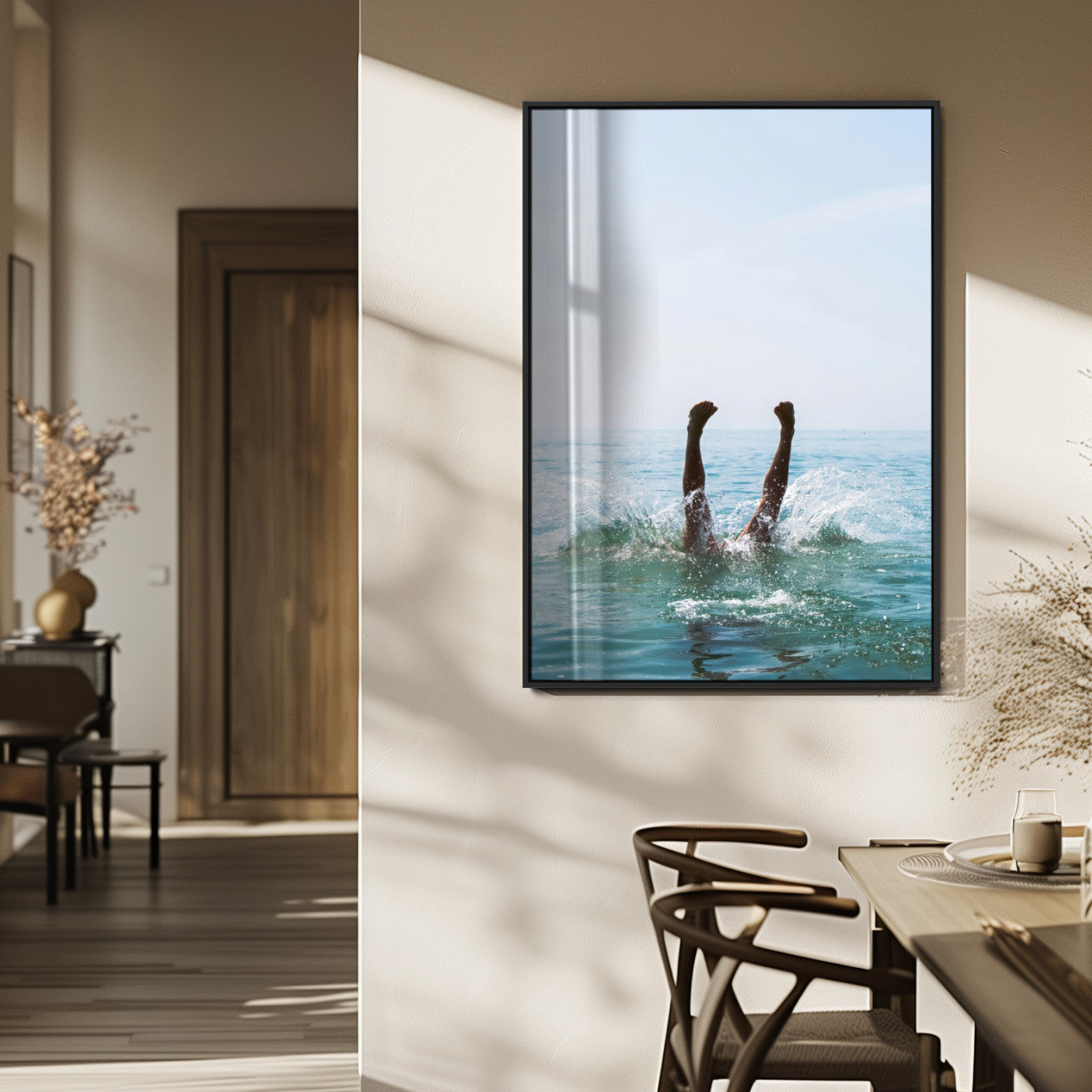 14351555-MGV-CV-24X36-Ocean Splash Wall Art Canvas Print, Framed Playful Beach Art Picture Print, Coastal Summer Perfect Coastal Contemporary Decor