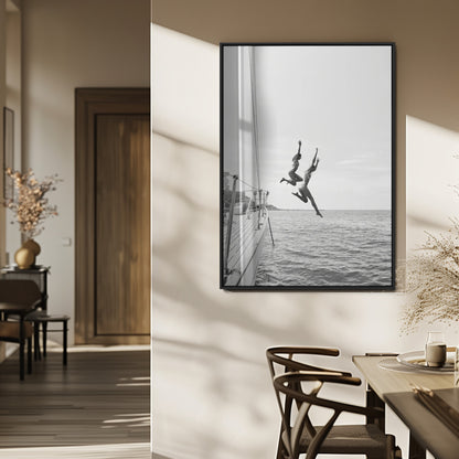 74555508-MGV-CV-24X36-Black White Sailing Wall Art Canvas Print, Framed Ocean Adventure Art Picture Print, Summer Energy Perfect Modern Minimalism Decor