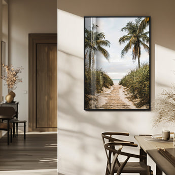 47319550-MGV-FP-48X32-3P_Black-Tropical Beach Wall Art Canvas Print, Framed Rustic Sand Art Picture Print, Palm Tree Perfect Tropical Coastal Decor Artwork