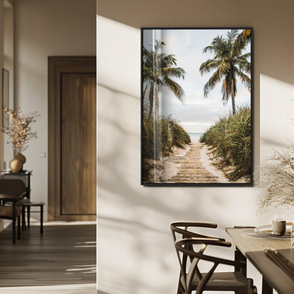 47319550-MGV-FP-48X32-3P_Black-Tropical Beach Wall Art Canvas Print, Framed Rustic Sand Art Picture Print, Palm Tree Perfect Tropical Coastal Decor Artwork