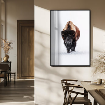 11394883-MGV-FP-48X32-3P_Black-Winter Bison Wall Art Canvas Print, Framed Rustic Wildlife Art Picture Print, Bold Animal Art Perfect Rustic Lodge Decor Artwork
