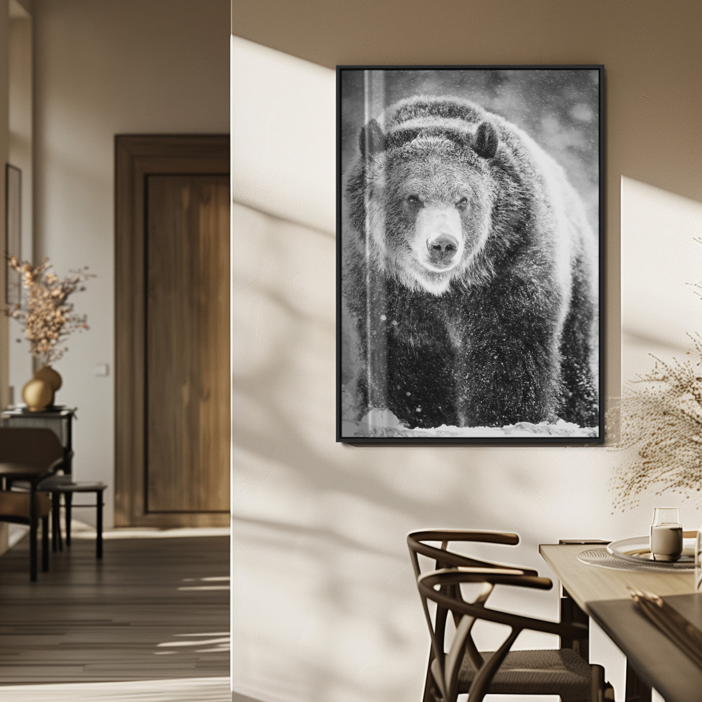 98050634-MGV-FP-48X32-3P_Black-Bison Portrait Wall Art Canvas Print, Framed Rustic Wall Accent Art Picture Print, Lodge Style Perfect Rustic Lodge Decor Artwork