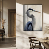 79581184-MGV-CV-24X36-Blue Heron Wall Art Canvas Print, Framed Elegant Wildlife Art Picture Print, Minimalist Bird Theme Perfect Coastal Minimalist