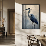 68368019-MGV-FP-48X32-3P_Black-Blue Heron Art Wall Art Canvas Print, Framed Crane Bird Painting Art Picture Print, Elegant Wildlife Scene Perfect Coastal