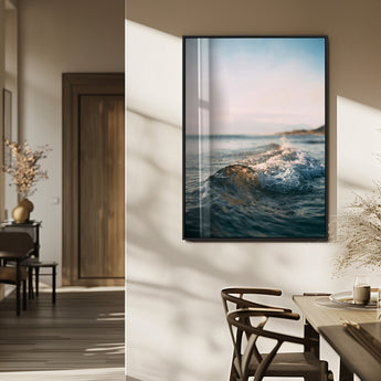 65283502-MGV-CV-24X36-Ocean Waves Wall Art Canvas Print, Framed Coastal Serenity Art Picture Print, Golden Hour Perfect Modern Coastal Decor Artwork