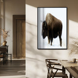 76778120-MGV-FP-48X32-3P_Black-Bison Photography Wall Art Canvas Print, Framed Western Wildlife Art Picture Print, Buffalo On Snow Perfect Western Rustic Decor