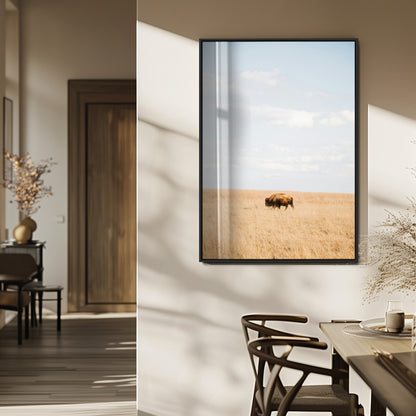96766166-MGV-FP-48X32-3P_Black-Minimalist Nature Wall Art Canvas Print, Framed Bison In Grassland Art Picture Print, Open Field Perfect Modern Ranch Decor Decor