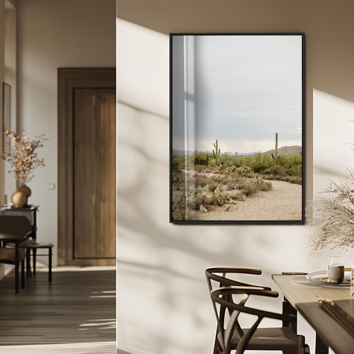 55042528-MGV-FP-48X32-3P_Black-Minimalist Landscape Wall Art Canvas Print, Framed Rustic Boho Canvas Art Picture Print, Earthy Tones Art Perfect Southwestern