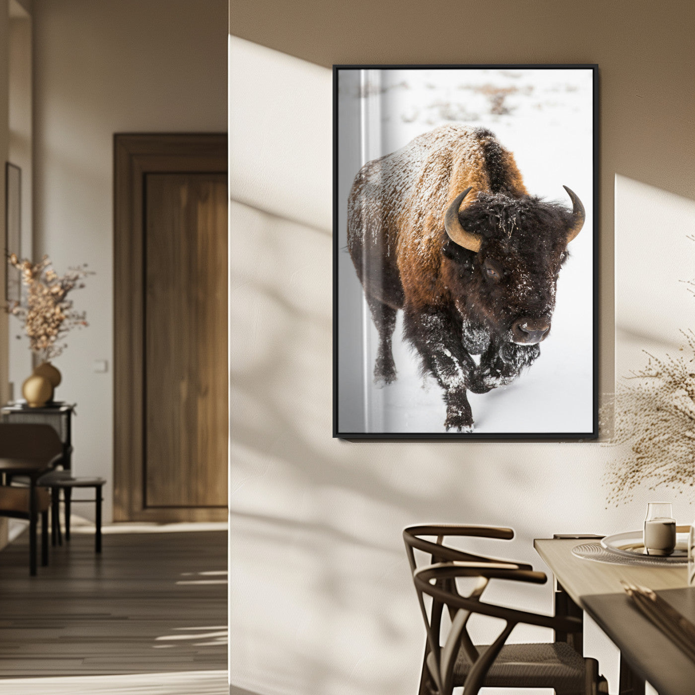 19448944-MGV-FP-48X32-3P_Black-Winter Wilderness Wall Art Canvas Print, Framed Brown Tones Art Picture Print, Nature Close-Up Perfect Rustic Lodge Decor Decor