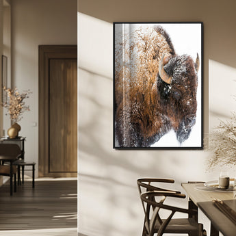 27690436-MGV-FP-48X32-3P_Black-Snowy Buffalo Wall Art Canvas Print, Framed Wildlife Photography Art Picture Print, Rustic Lodge Perfect Rustic Lodge Decor Decor