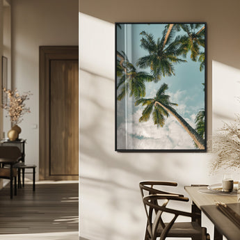 80452931-MGV-FP-48X32-3P_Black-Tropical Palm Trees Wall Art Canvas Print, Framed Coastal Nature Art Picture Print, Relaxing Summer Vibes Perfect Boho Coastal