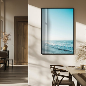 20189712-MGV-FP-48X32-3P_Black-Minimalist Ocean Wall Art Canvas Print, Framed Calm Seascape Art Picture Print, Soft Blue Tones Perfect Coastal Minimalist Decor