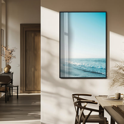 20189712-MGV-FP-48X32-3P_Black-Minimalist Ocean Wall Art Canvas Print, Framed Calm Seascape Art Picture Print, Soft Blue Tones Perfect Coastal Minimalist Decor