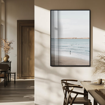 66350373-MGV-FP-48X32-3P_Black-Minimalist Beach Wall Art Canvas Print, Framed Soft Blue Tones Art Picture Print, Tranquil Ocean Perfect Coastal Minimalist Decor