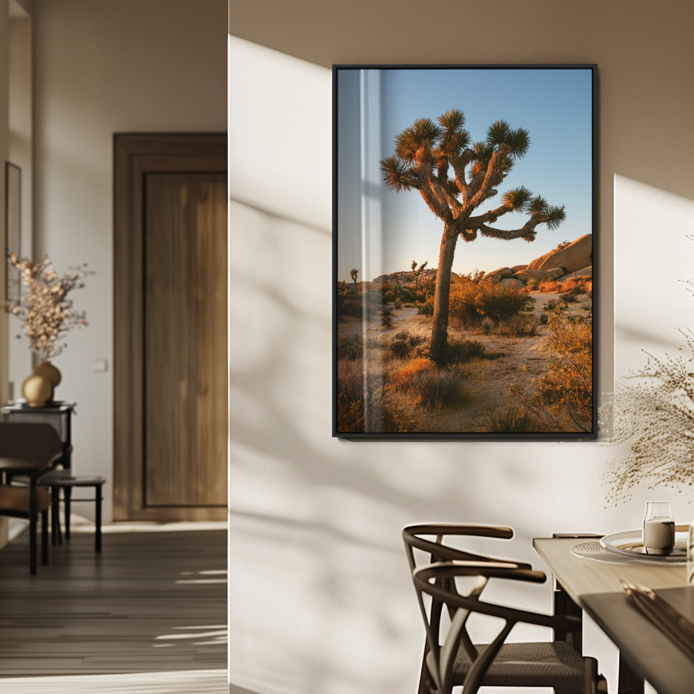 96503558-MGV-FP-48X32-3P_Black-Joshua Tree Wall Art Canvas Print, Framed Desert Sunset Art Picture Print, Golden Hour Light Perfect Southwestern Boho Decor
