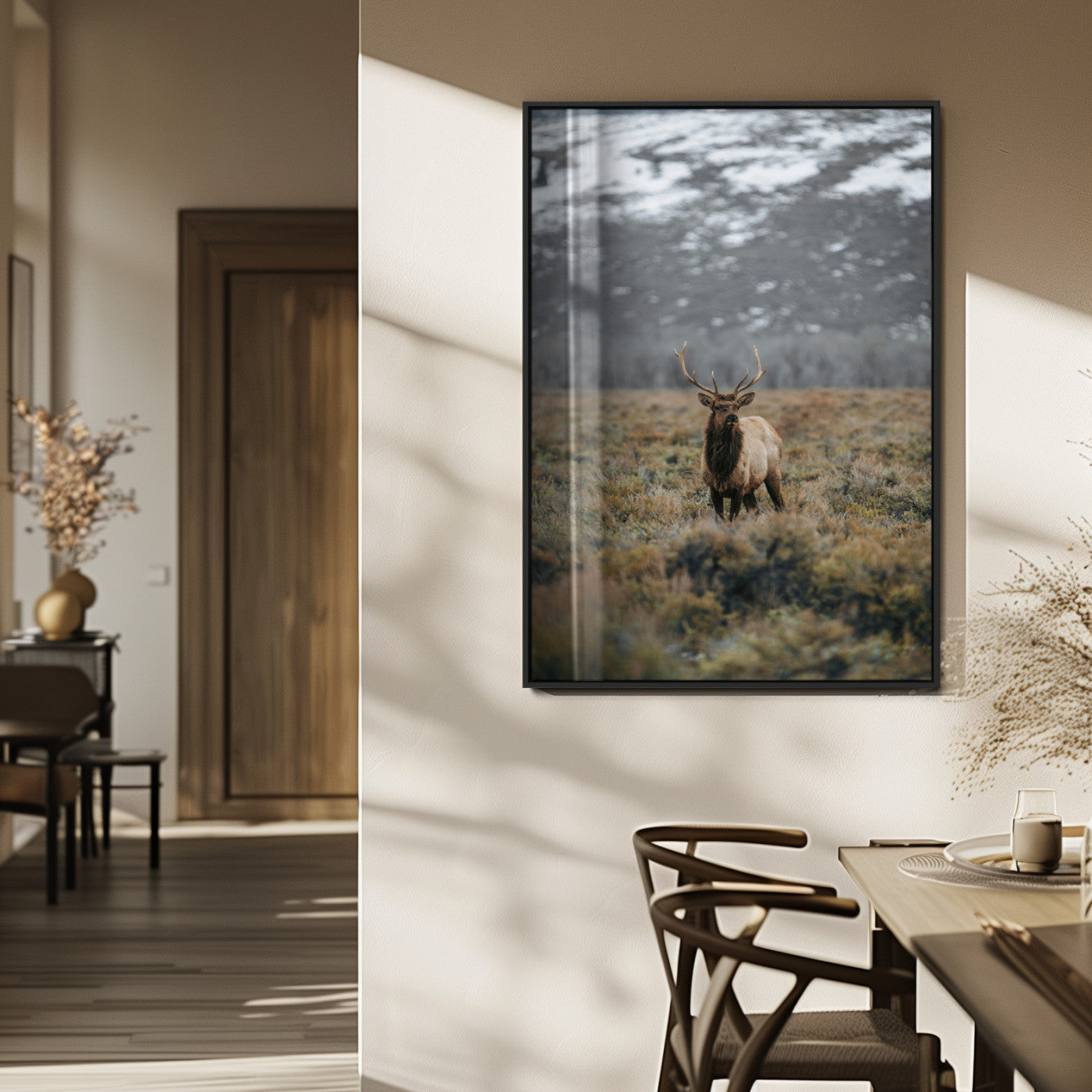 80105083-MGV-CV-24X36-Wild Elk Wall Art Canvas Print, Framed Mountain Wilderness Art Picture Print, Majestic Animal Perfect Rustic Lodge Decor Artwork