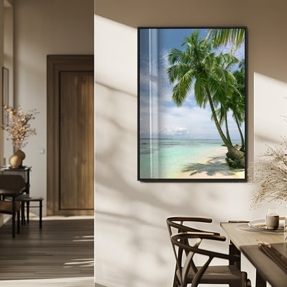 80489589-MGV-FP-48X32-3P_Black-Tropical Beach Palm Trees Canvas Print – Island Coastal Wall Art, Bright Ocean Horizon Photography for Bathroom, Lounge & Vacation