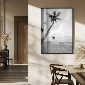 41303063-MGV-CV-24X36-Coastal Wall Art – Palm Tree Swing Black and White Canvas Print, Tropical Beach Photography Decor for Bedroom, Living Room,
