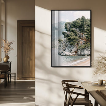 82638964-MGV-FP-48X32-3P_Black-Coastal Wall Art – Rocky Cliff and Pine Trees Canvas Print, Scenic Mountain and Shoreline Photography Decor for Bedroom, Living