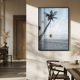 62893825-MGV-FP-48X32-3P_Black-Tropical Palm Tree Swing Wall Art – Ocean Beach Photography Print, Coastal Decor, Wanderlust Travel Photo for Boho Homes & Beach
