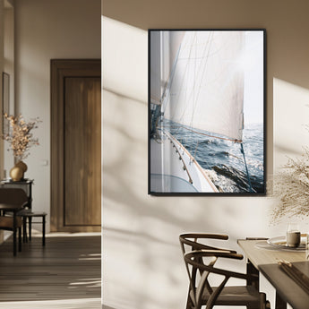 95552990-MGV-FP-48X32-3P_Black-Nautical Sailing Wall Art – Sailboat with White Sails and Ocean Waves, Coastal Photography Print, Seaside Decor for Beach House &