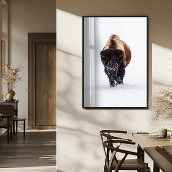 77072968-MGV-FP-48X32-3P_Black-Wildlife Wall Art – Bison in Snow Canvas Print, Rustic Western Nature Photography Decor for Bedroom, Living Room, Office, Cabin,