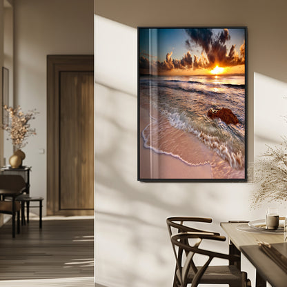 14930-MGV-FP-48X32-3P_Black-Beach Sunset Wall Art Canvas Print, Framed Ocean Horizon Art Picture Print, Tropical Shore Perfect Minimalist Coastal Decor