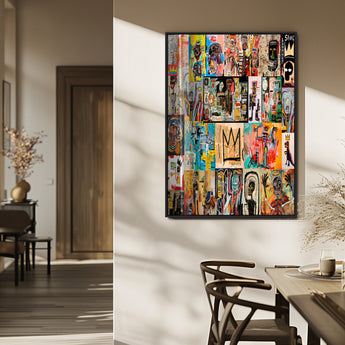 58689-MGV-FP-48X32-3P_Black-Basquiat Style Wall Art Canvas Print, Framed Neo Expressionism Art Picture Print, Street Art Perfect Urban Contemporary Decor