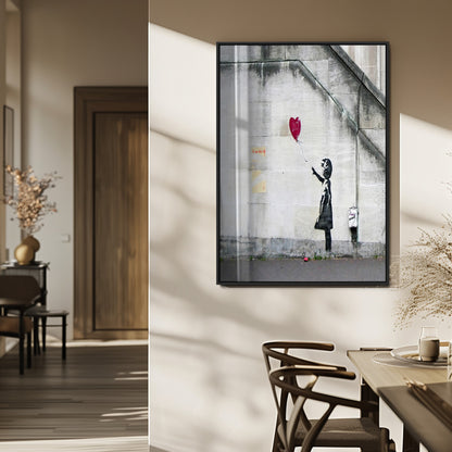 35033-MGV-FP-48X32-3P_Black-Balloon Girl Wall Art Canvas Print, Framed Street Banksy Art Picture Print, Urban Contrast Perfect Minimal Urban Decor Artwork
