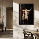 11823-MGV-FP-48X32-3P_Black-Texas Longhorn Wall Art Canvas Print, Framed Western Bull Art Picture Print, Rustic Cow Perfect Rustic Western Decor Artwork