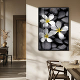 45657-MGV-FP-48X32-3P_Black-Large Wall Art White Flowers on Black Zen Meditation Stones Vertical Canvas Print