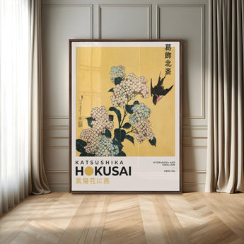 11004-MGV-CV-24X36-Hokusai Hydrangea Wall Art – Japanese Floral Canvas Print with Swallow Bird, Classic Ukiyo-e Nature Decor for Bedroom, Office or
