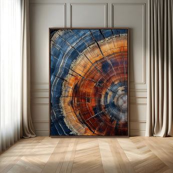 38379387-MGV-FP-48X32-3P-Tree Rings Wall Art Canvas Print, Framed Wood Texture Art Picture Print, Blue Grain Perfect Earthy Modern Decor Artwork