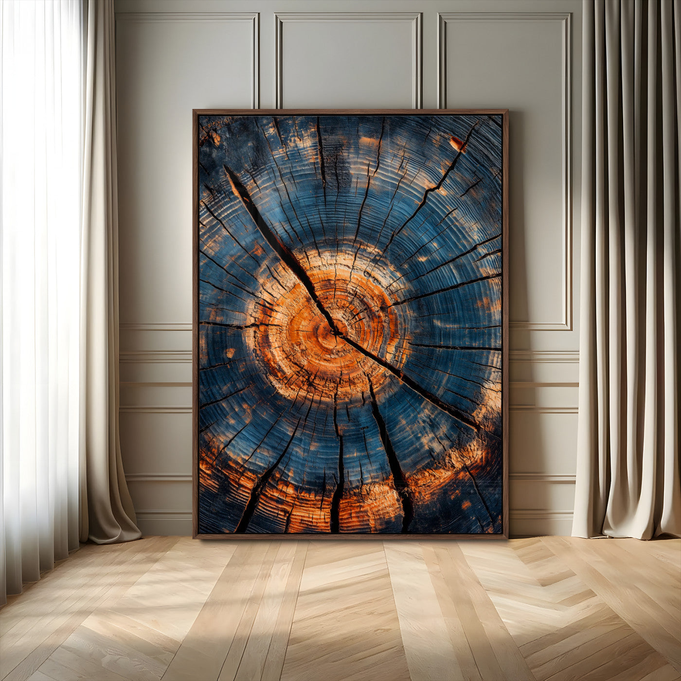 44185164-MGV-CV-24X36-Tree Rings Wall Art Canvas Print, Framed Rustic Texture Art Picture Print, Wood Grain Perfect Rustic Industrial Decor Artwork